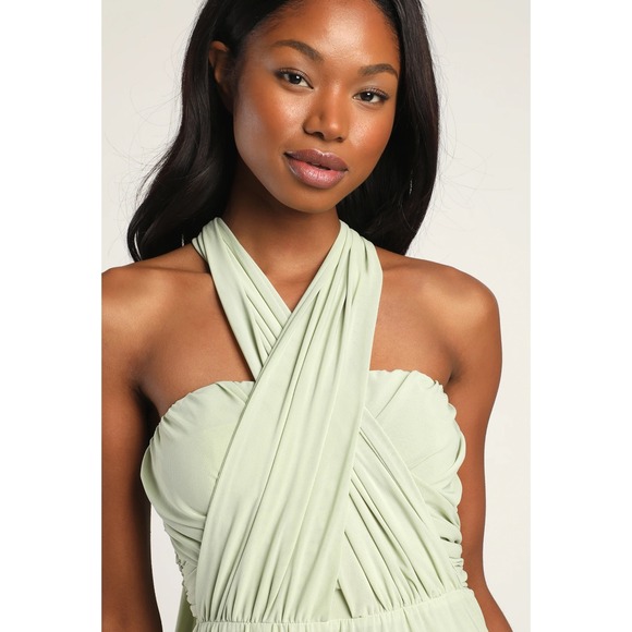 Lulus Sage Green Convertible Strapless Maxi Dress Formal Wedding Guest Gown Sz S - Picture 8 of 14